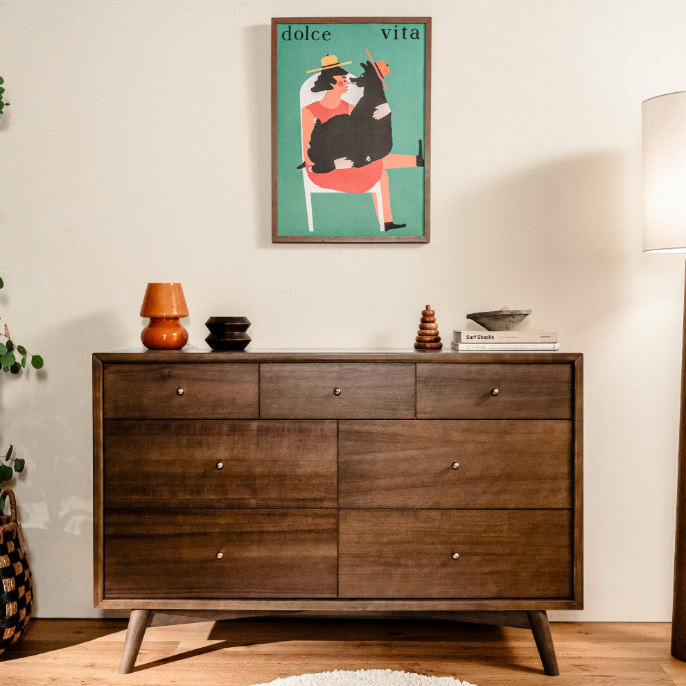 Palma 7-Drawer Assembled Double Dresser, Natural Walnut