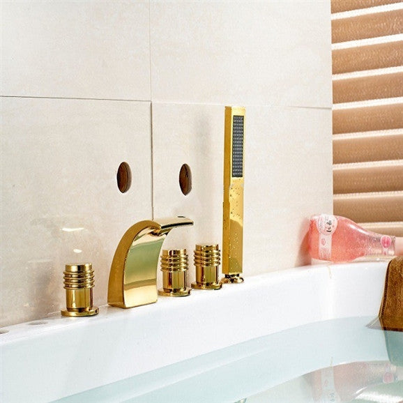 BathSelect Gold Deck Mount Bathtub Faucet With Hand-Held Shower