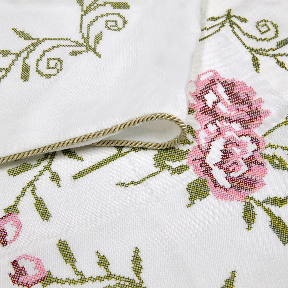 Rose Embroidery Window Curtain Valance, Light Pink, 19" X 60"