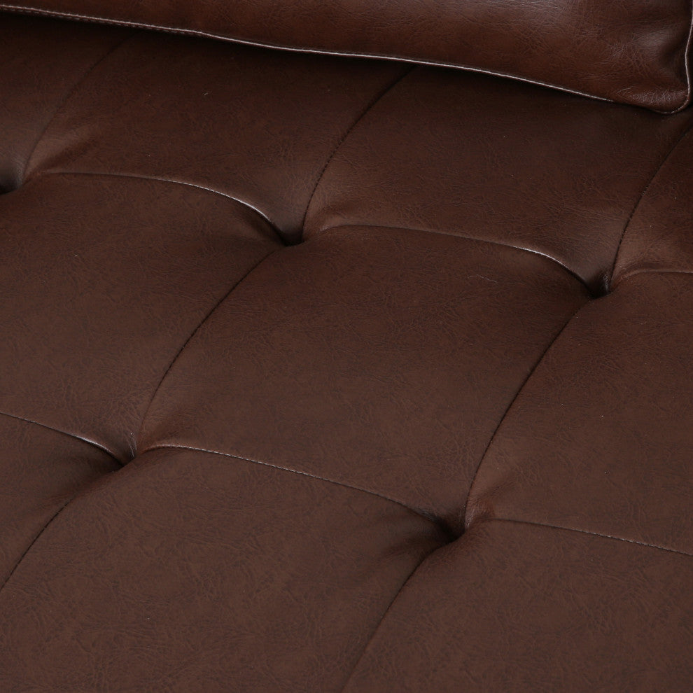 Hixon Faux Leather Tufted 3 Piece Sofa and Club Chair Set, Dark Brown + Espresso