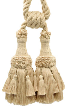 Set of 4 / Shell Beige / Double Tassel Tieback / 6" Tassel, 30" Spread / Style