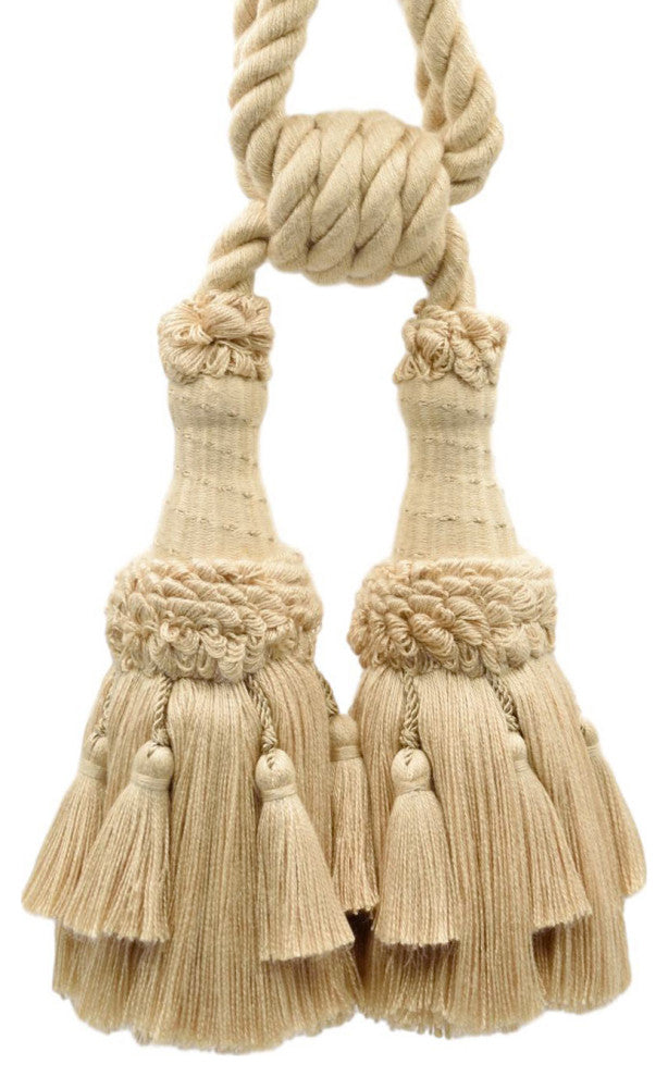Set of 4 / Shell Beige / Double Tassel Tieback / 6" Tassel, 30" Spread / Style