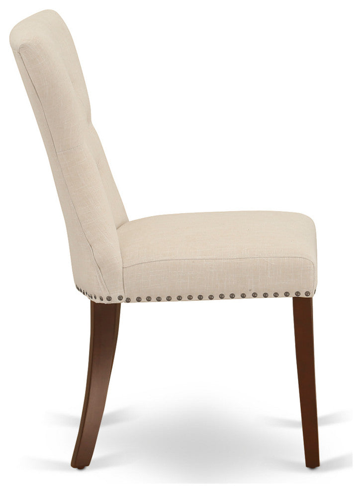 Gallatin Parson Chair, Mahogany Leg And Light Beige Fabric Color Set of 2