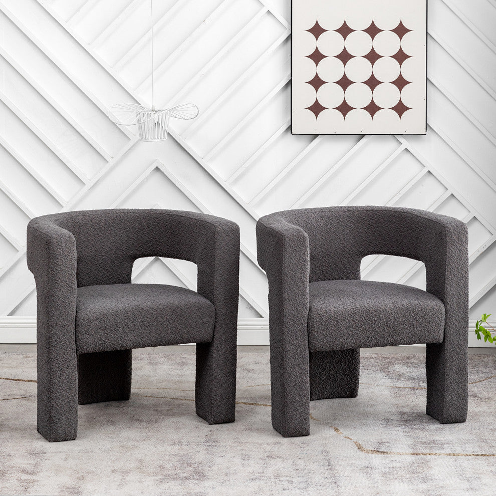 28" Wide Boucle Upholstered Square Armchair, Set of 2, Gray