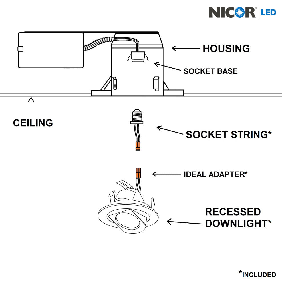 NICOR 4" White LED Recessed Retrofit Adjustable Retractable Downlight, 2700k