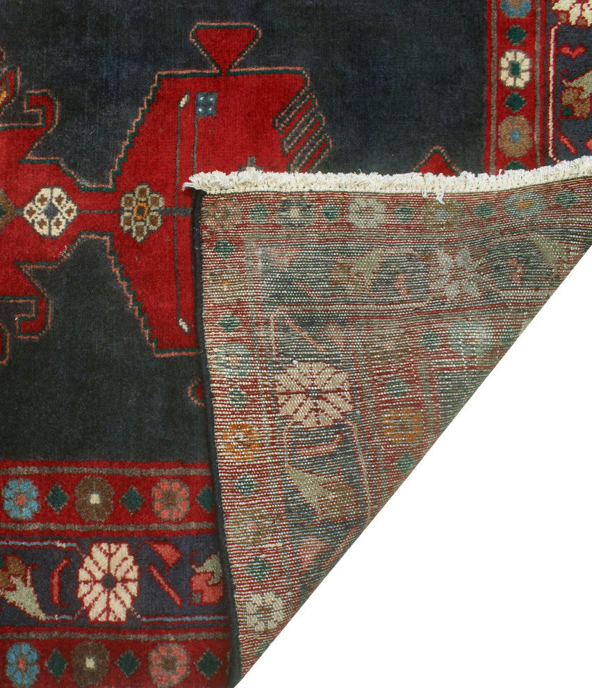 Fine Vintage Distressed Vidal Charcoal/Red Runner, 3'6 x 9'11