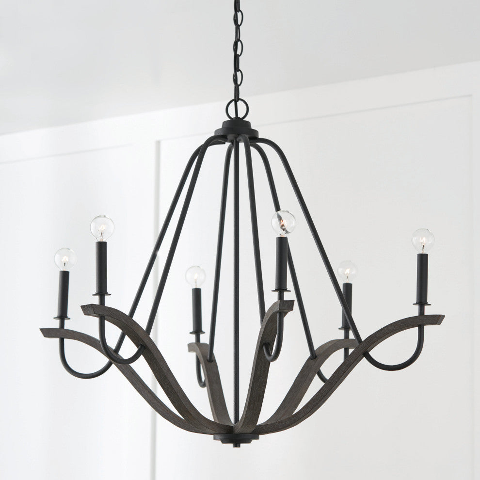 Capital Lighting 447661 Clive 6 Light 36"W Candle Style - Carbon Grey / Black