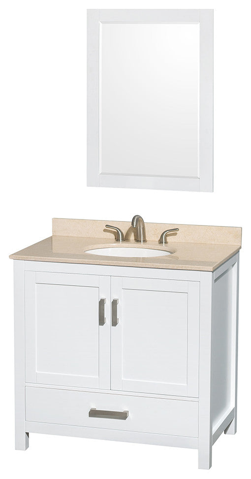Wyndham WCS141436SWHIVUNOM24 White Single Vanity with Ivory Marble Top