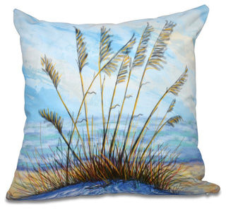 Happy Place, Floral Print Pillow, Blue, 16"x16"