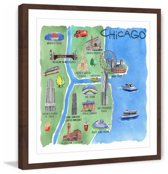 "Waterways of Chicago" Framed Painting Print, 18"x18"