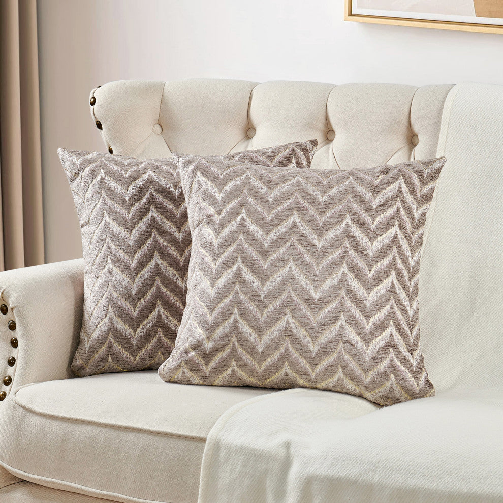 Jacquard Chenille Pillow Covers, 2-Piece Set, Light Brown, 20"x20"