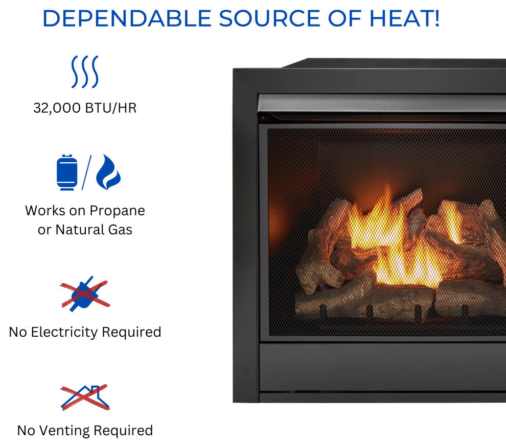 Duluth Forge Dual Fuel Ventless Gas Fireplace Insert - 32,000 BTU, Remote
