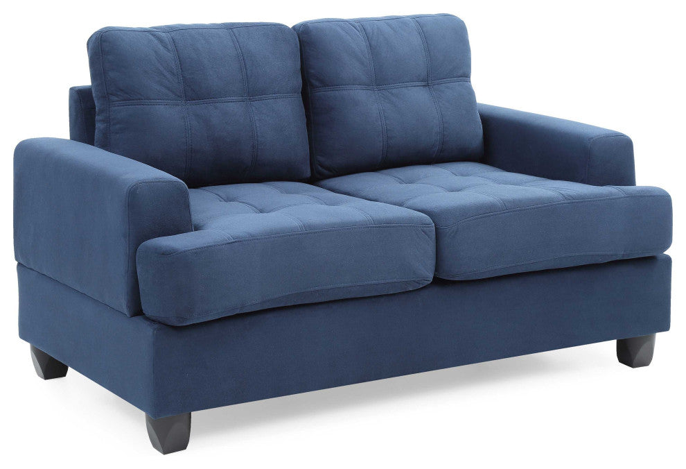 Sandridge 58 in. W Flared Arm Microfiber Straight Sofa, Navy Blue