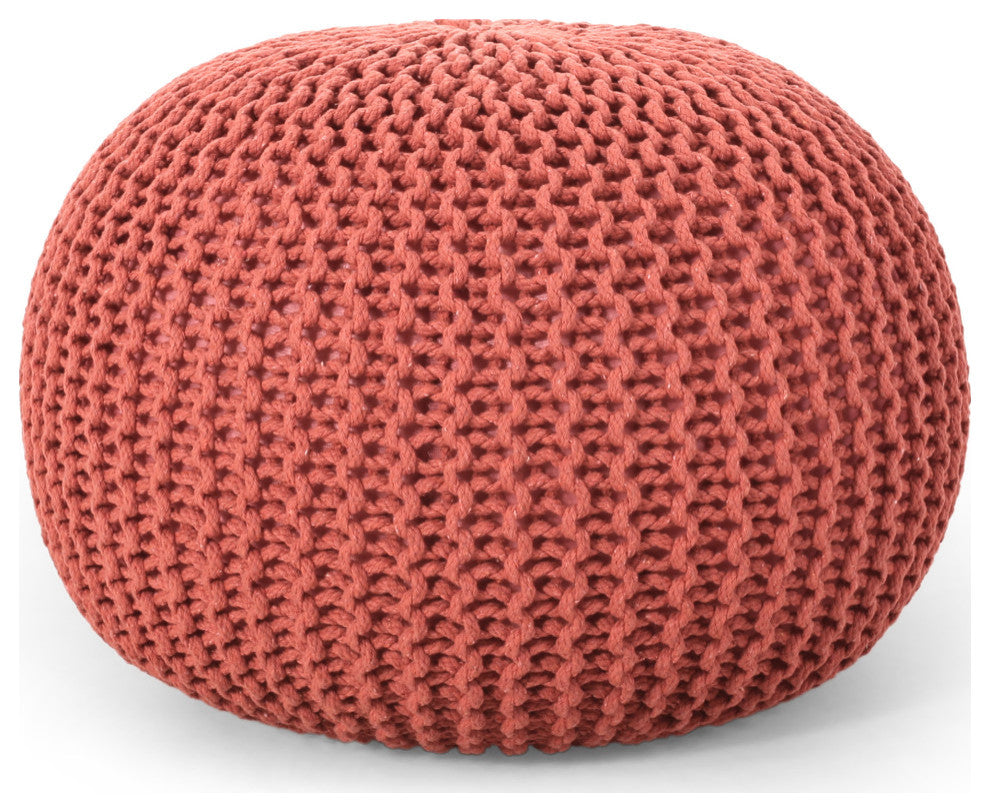 Barwick Nahunta Modern Knitted Cotton Round Pouf, Coral