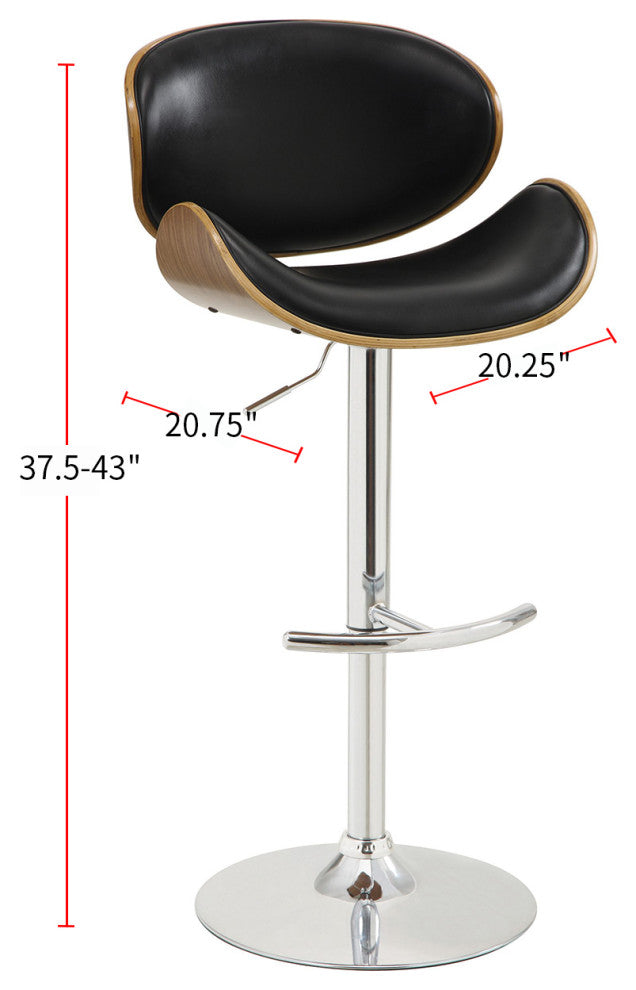 Metal and Wood Adjustable Bar Stool, Black and Chrome