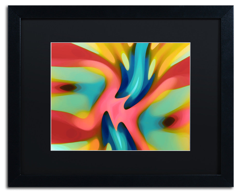 ''Pink And Blue Owl'' Matted Framed Art, Black Frame, Black Matte, 20x16