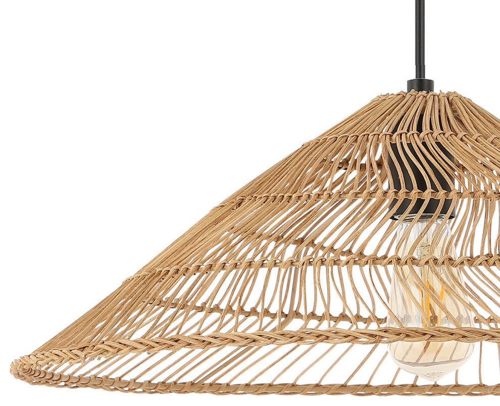 Nova 20.25" 1-Light Rattan 180" Plug-In or Hardwired LED Pendant, Brown, Nova