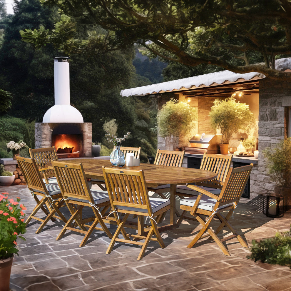 9-Piece Teak Wood Santa Barbara Patio Dining Set with Oval Extension Table