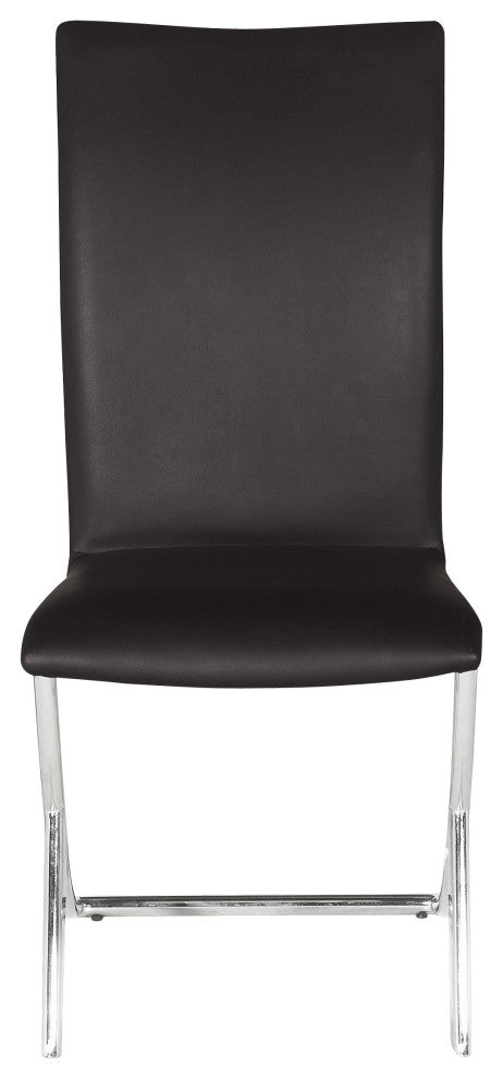 Set of Two Contempo Slim Brown Faux Leather and Stainless Dining Chairs