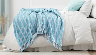 Maui Blue Ridgeline Striped Throw Blanket with Fringe