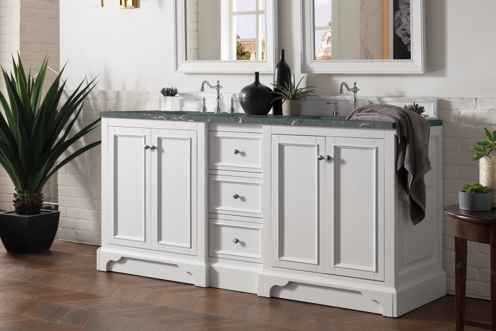 De Soto 72" Double Vanity, Bright White, Parisien Bleu Quartz