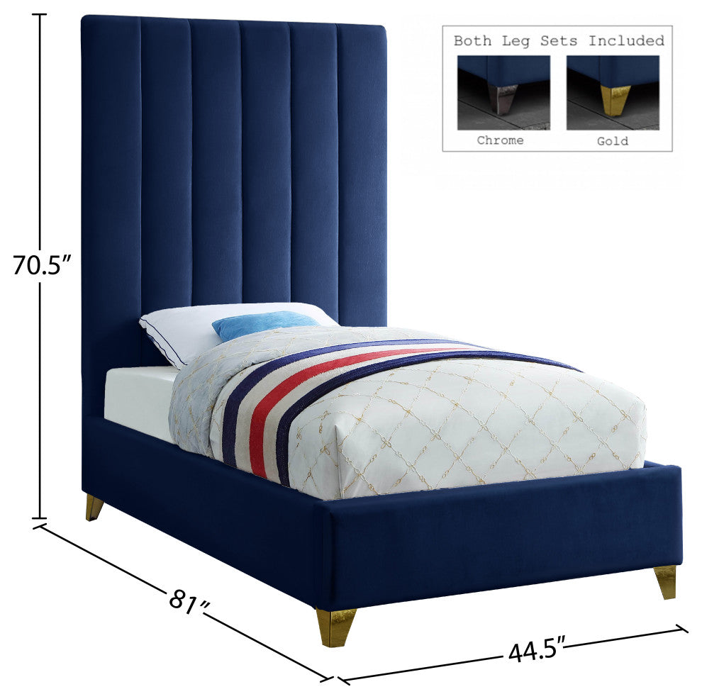 Via Velvet Upholstered Bed, Navy, Twin