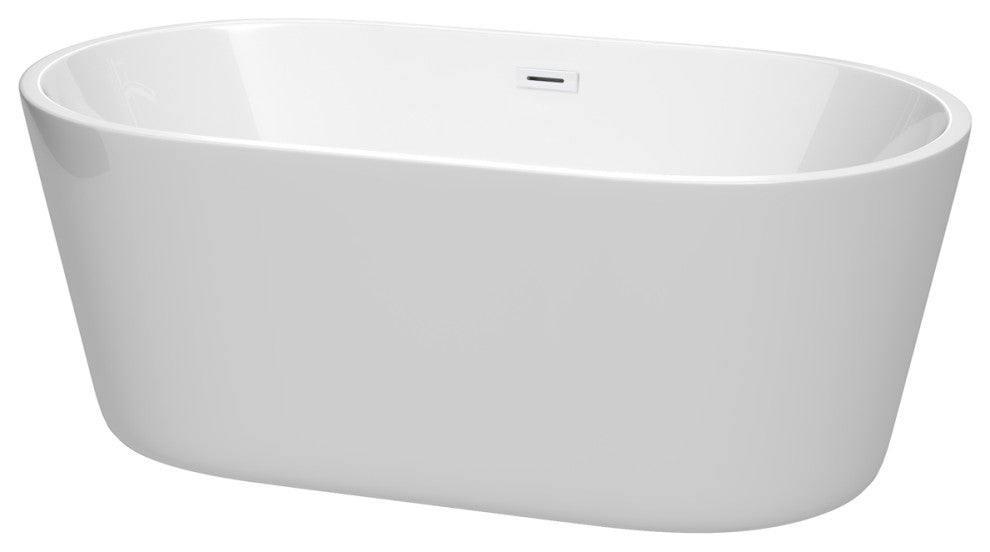 Carissa 60" Freestanding White Bathtub, Shiny White Drain and Overflow Trim