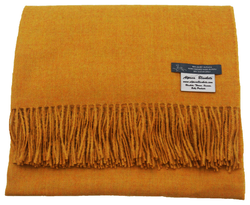 Baby Alpaca Throw Blankets, Honey Mustard Yellow