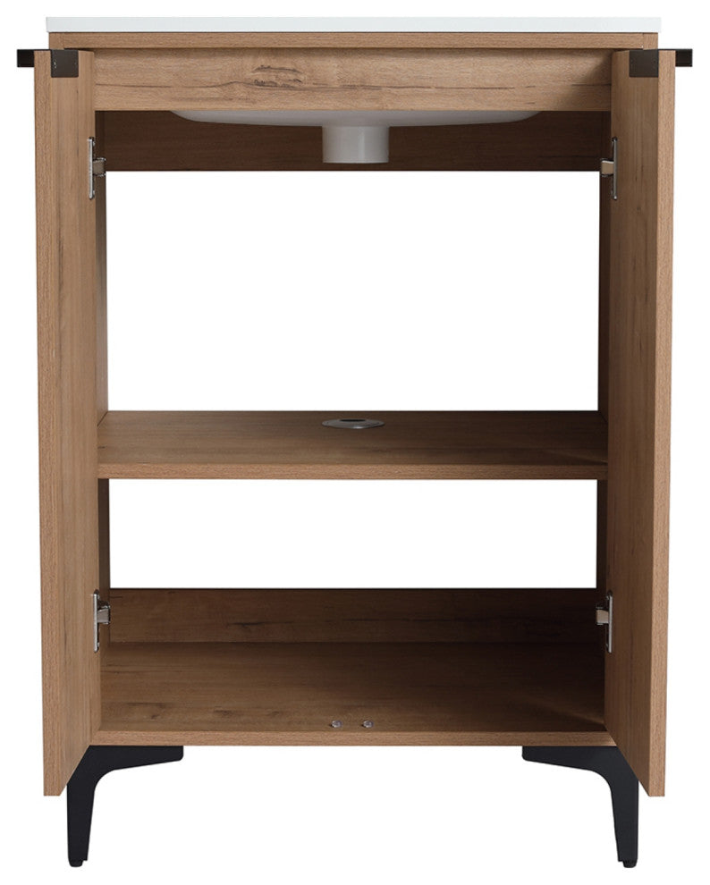 Single Vanity, Neutral Finish With Solid Surface Resin White Sink, 24"