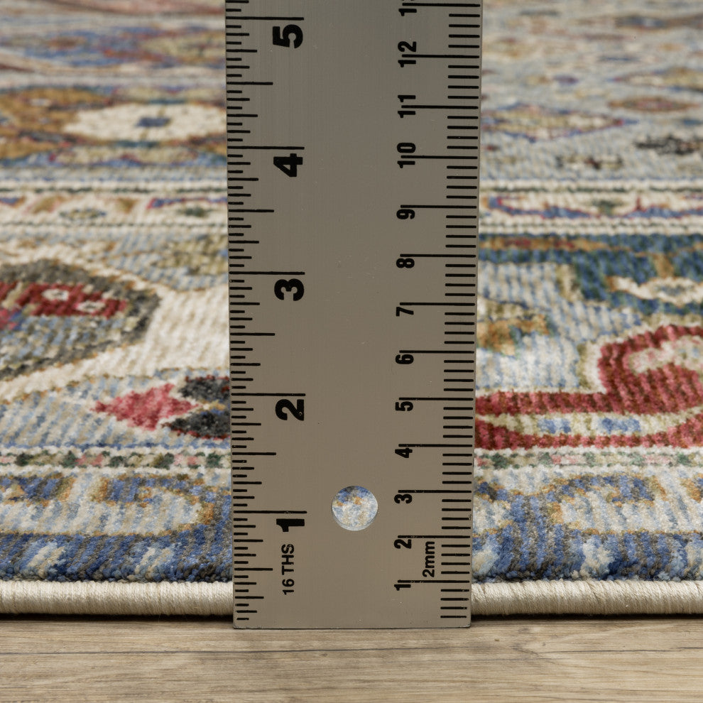 Hanford Bordered Medallions Blue/Grey Fringe Edge Area Rug Runner