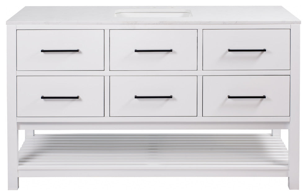 Hudson 60" Single Vanity, White, Engineered Marble