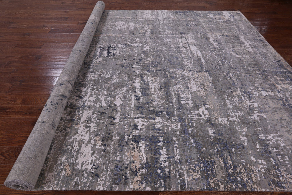 9' 0" X 12' 2" Abstract Wool and Silk Handmade Rug Q6173