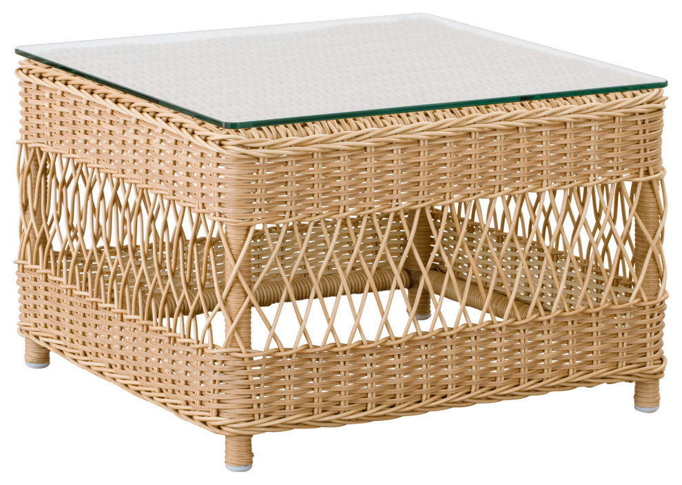 Anna Side Table With Glass Top, Natural Finish