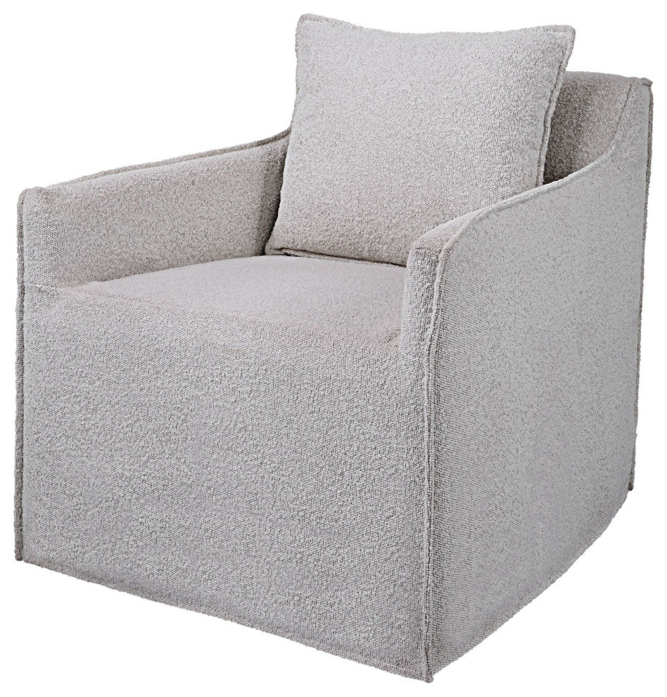 Uttermost 23658 Avila 28"W Contemporary Boucle Slipcover Swivel - Gray Boucle