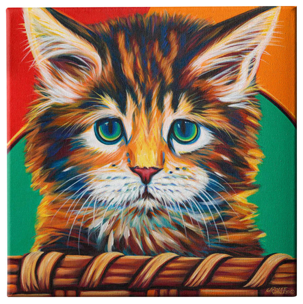 Kitten in Basket I' by Carolee Vitaletti Giclee Canvas Wall Art, 12"x12"