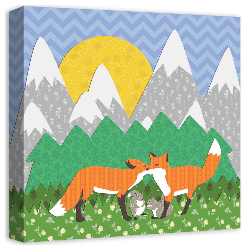 Kissing Foxes 16x16 Canvas Wall Art