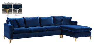 Naomi 3-Piece Velvet Upholstered Reversible Sectional, Navy