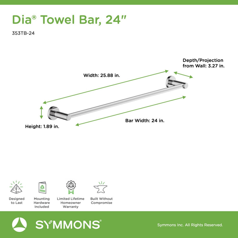 Dia 24 Inch Towel Bar with Mounting Hardware, Chrome