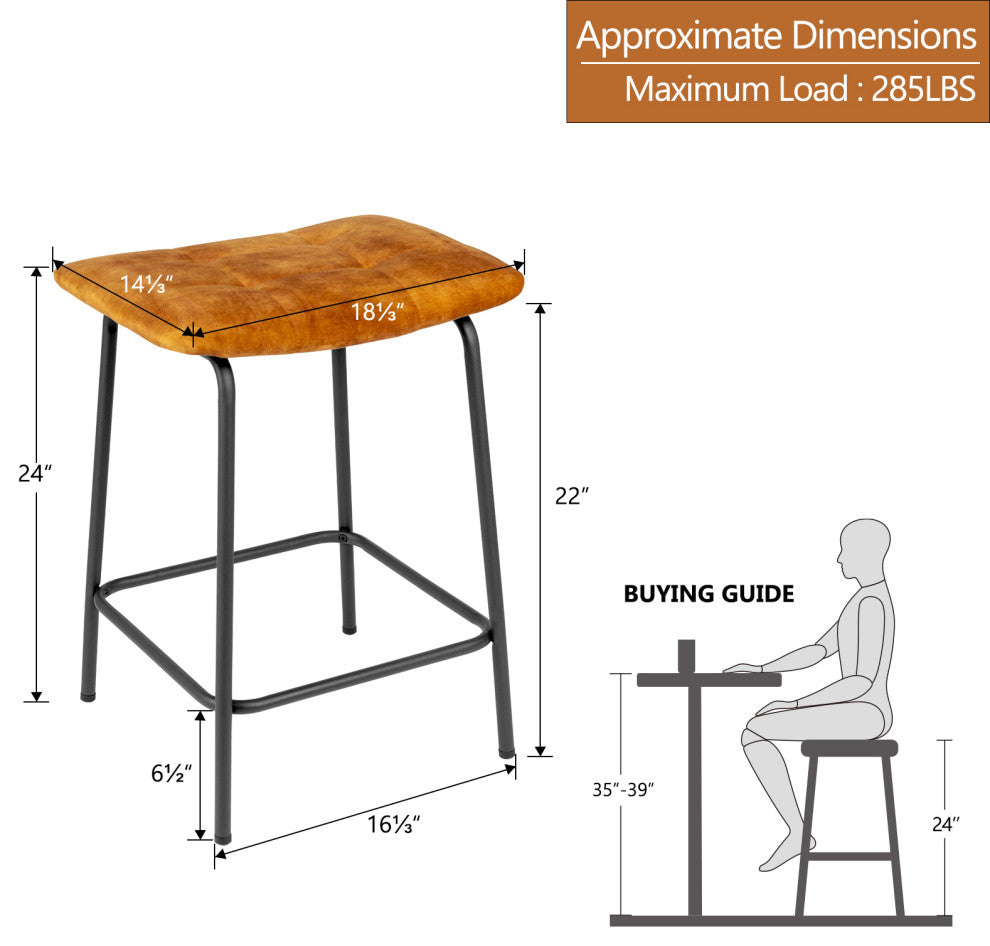Saddle Tufted 24" Counter Stools Set of 2, Yellow-New Velvet