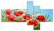 Poppies in Field against Blue Sky, Floral Canvas Art Print, 60"x32", 5 panels