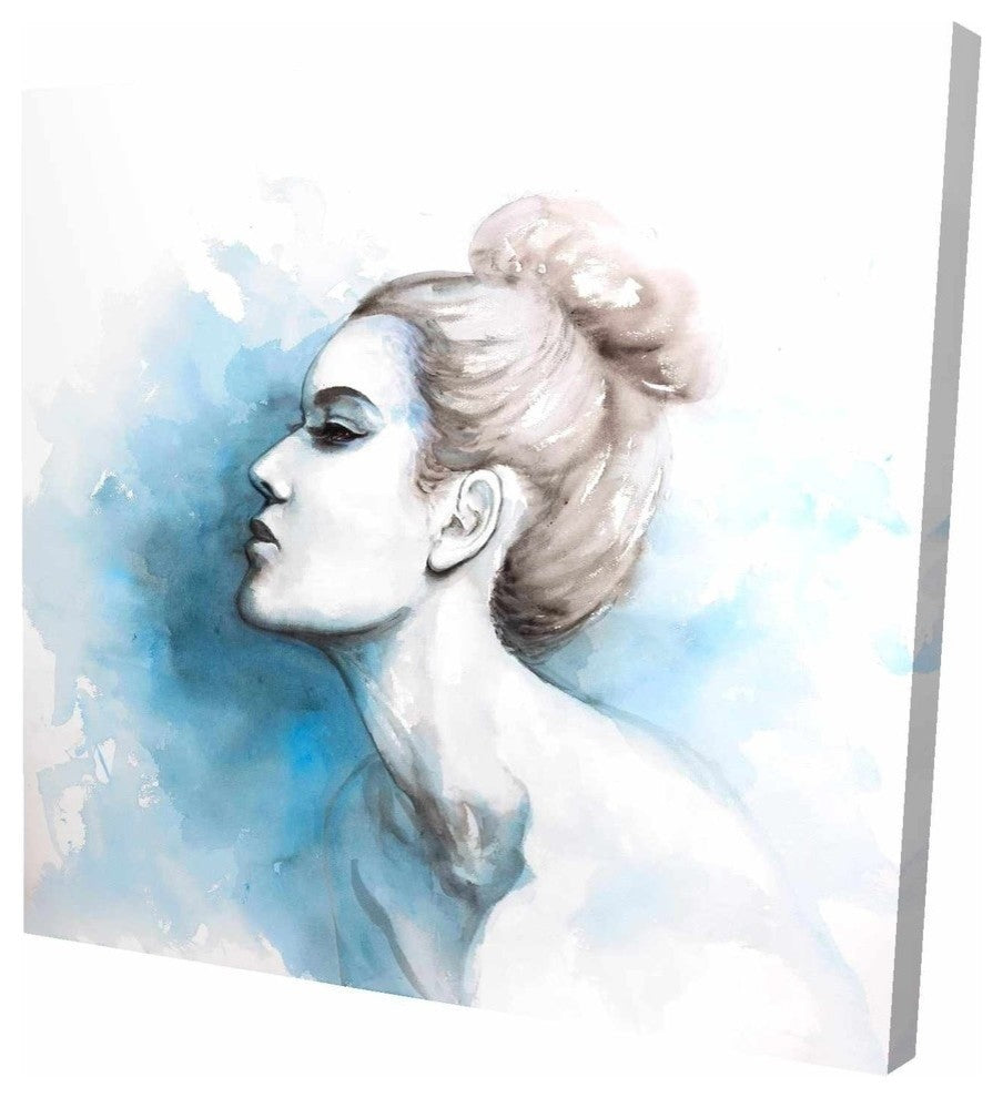 Watercolor Abstract Girl Profile, Fine Art Gallery Wrapped Canvas, 24"x24"
