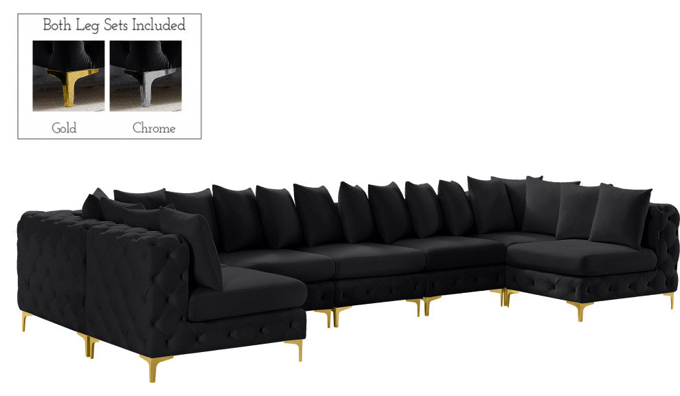 Tremblay Velvet Upholstered 7-Piece Modular U-Shaped Sectional, Black