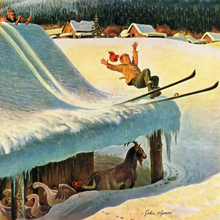 "Barn Skiing" Painting Print on Canvas by John Clymer