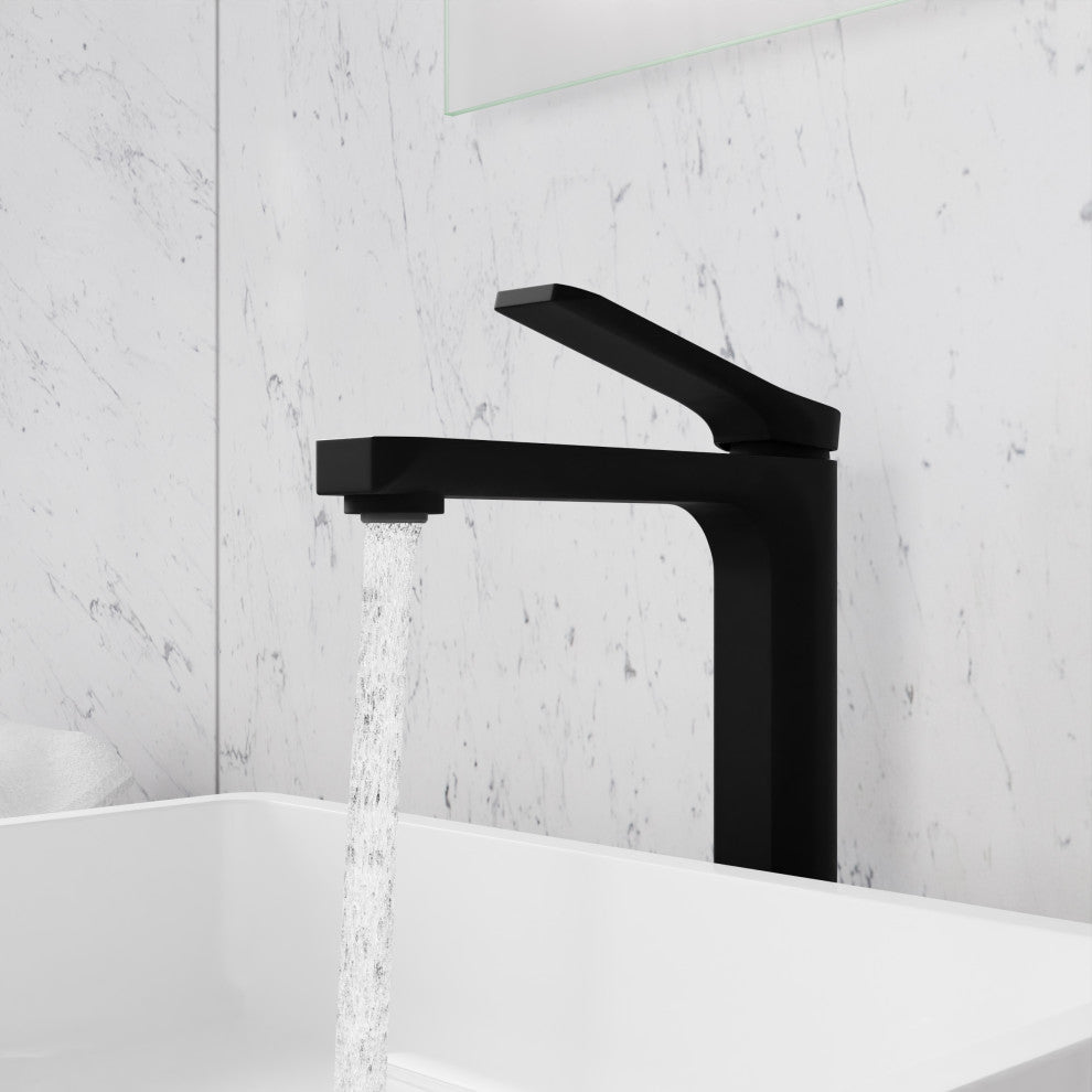 1-Handle Bathroom Vessel Sink Faucet, Matte Black and Chrome