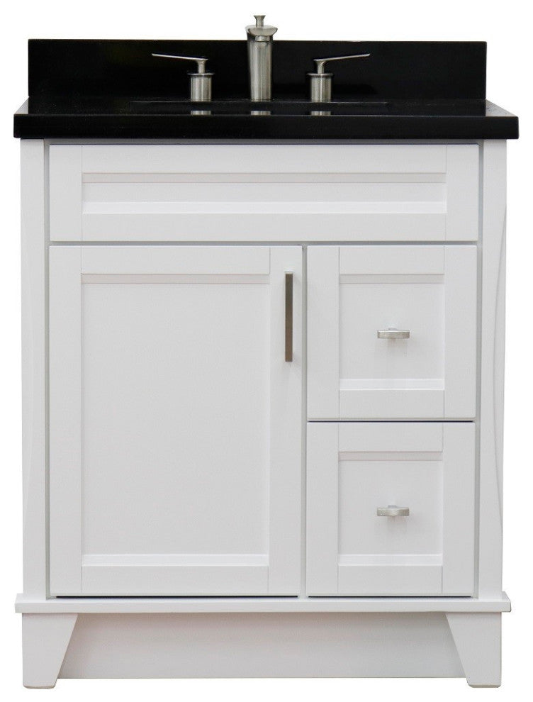 31" Single Sink Vanity, White Finish With Black Galaxy Granite