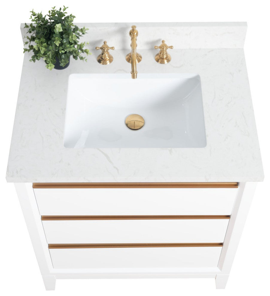 Vanity Art Bathroom Vanity With Sink, White, 30" Single