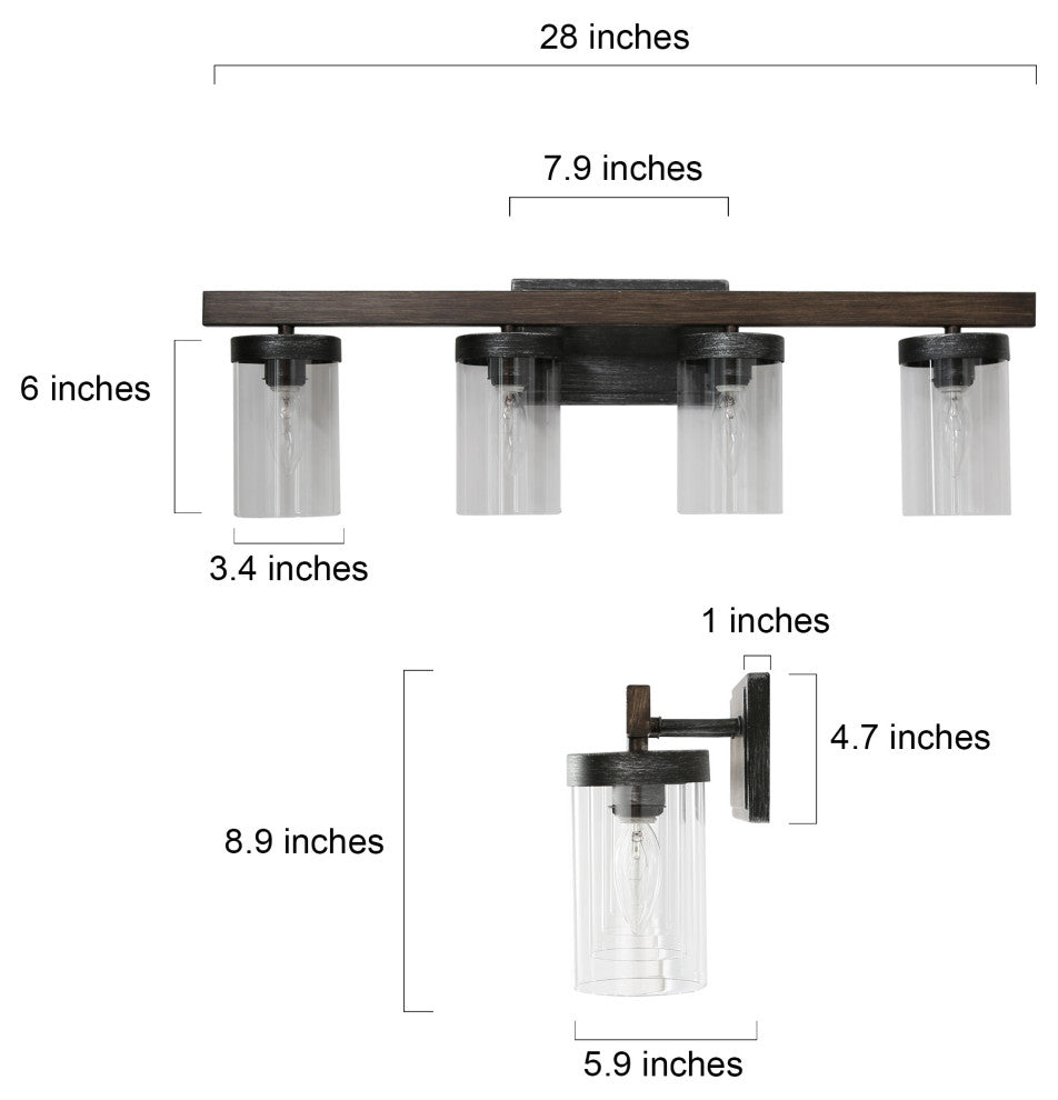 LNC 28" Farmhouse 4-Light Bathroom Vanity Light With Clear Glass