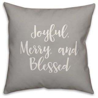 Joyful, Merry & Blessed, Gray 18x18 Throw Pillow Cover