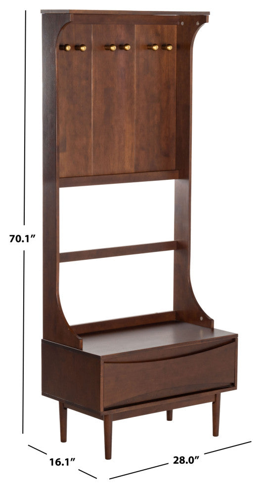 Safavieh Couture Pitta Wood 1 Drawer Hall Tree, Walnut/Gold