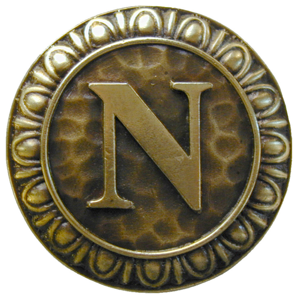 Initial A Knob Antique Brass, Antique Brass, N